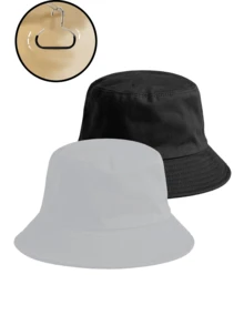 2 piezas Sombrero de cubo unisex, sombrero de cubo de moda adecuado para hombres, mujeres y adolescentes, protección solar UPF 50+, sombrero de playa plegable para viajes de verano, reversible - A - Ver 15