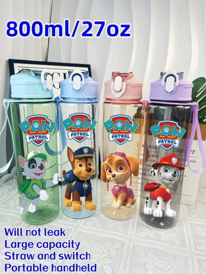  1 Stück Paw Patrol 800ml/27oz auslaufsichere Pop-Top Wasserflasche, leicht und robust aus Kunststoff, süßes Cartoon-Design, geeignet für Fitness, Laufen und Basketball, tragbar und stilvoller Geschenkartikel für Geburtstag, Muttertag und Abschluss, Sporthydrationsausrüstung (Einige Teile können zufällig sein)