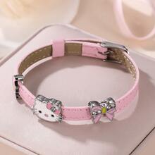 SANRIO 1 chiếc vòng tay hình mèo KT dễ thương, trang trí nơ và trăng, phụ kiện thời trang, vòng tay tình bạn và cặp đôi. - Hồng - Xem 1