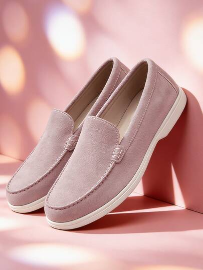 Women's Casual Loafers, Suede Soft Surface Classic Luxury Pink Flat Shoes, Versatile Fashionable Slip-On Trainers, Suitable For All Seasons