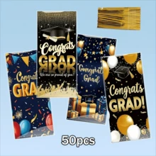 50pcs Assorted New Graduation Season Gift Bags With Patterns, Party OPP Flat Bags With Ribbon - View 6