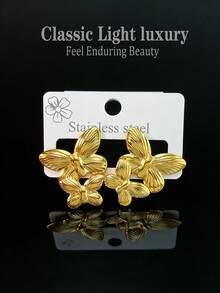 Bông tai thép không gỉ 304 mạ vàng, kiểu dáng sang trọng cổ điển hình bướm và hoa, hình xoắn ốc, phong cách Âu Mỹ, thời trang để đeo khi đi làm, thích hợp làm quà tặng Ngày của Mẹ, Lễ Phục Sinh, quà tặng ngày lễ hoàn hảo cho gia đình và bạn bè. - Nhiều màu - Xem 3