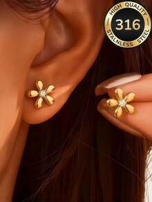 Bộ 4 chiếc khuyên tai hình hoa đính đá Zirconia chất lượng cao, khuyên tai hoa cúc thời trang đeo hàng ngày dành cho nữ. - Như hình minh họa. - Xem 1