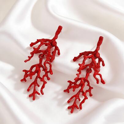 1 Đôi bông tai thời trang tối giản phong cách biển, màu san hô đỏ, được phun sơn thủ công, dành cho nữ