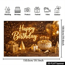 2D 平面金色木质生日背景,以金色“生日快乐”字样为特色,搭配金色气球和闪亮礼盒,营造温馨奢华的生日派对氛围,适合各种庆祝场合,如家庭聚会和办公室派对,安装简便。 - 1PC - 查看 7