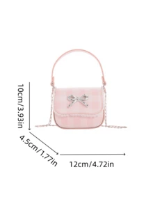 1个女童蝴蝶结PU磁扣可爱手提包，配链条肩带，适合日常四季使用 - A - 查看 4