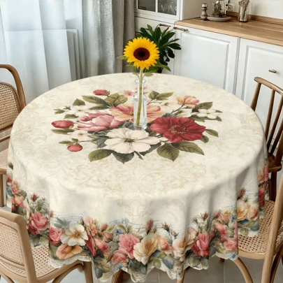 1 chiếc khăn trải bàn họa tiết hoa cổ điển, làm từ chất liệu polyester, thích hợp cho bữa tối tại nhà, dã ngoại ngoài trời, tiệc sinh nhật, trang trí ngày lễ, tiệc chiêu đãi, đám cưới, kỷ niệm và các dịp khác.