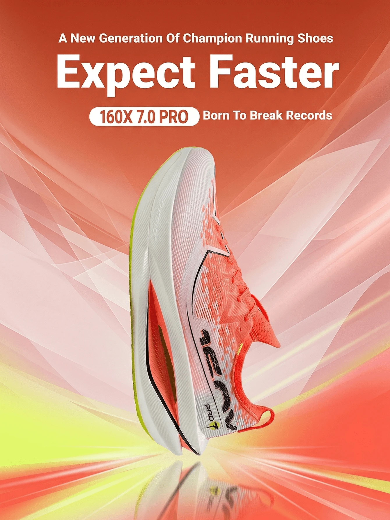Chaussures de course à plaque de carbone Xtep 160X7.0PRO pour hommes, chaussures de sport de marathon, super orange/jaune fluorescent - Orange vif/Jaune fluorescent - Voir 1