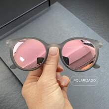 Round Polarized Sunglasses For Men And Women, Lightweight, Comfortable, Full UV400 Protection - 海灘石墨色/鏡麵粉紅色 - 查看 2