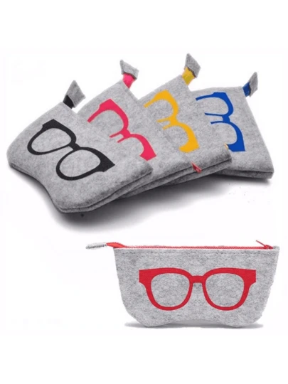 1pc Cute Felt Glasses Bag Zipper Fashion Glasses Reading Glasses Case Cover Portable Eyewear Holder Accessory