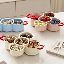 Prato de Frutas de Camada Dupla Criativo, Cesta de Drenagem, Adequado para Cozinha, Sala de Estar, Mesa de Centro, Frutas, Lanches, Doces, Nozes, Prato de Preparo de Vegetais, Prato de Acompanhamento de Fondue, Prato de Armazenamento Multicamadas, Bege/Rosa/Azul - Multicolorido - Visão 8