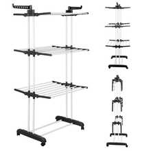 Klappbarer Wäscheständer, mobiler Wäschetrockner, Wäscheleine, 4 Etagen, 4 Räder, seitliche Flügel,75*64*170cm - Schwarz und Weiß - Übersicht 10