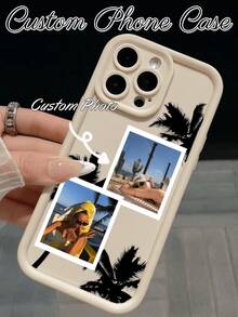 1 pieza Funda de teléfono personalizable con foto, funda protectora suave con impresión UV personalizada, edición limitada de verano con diseño de palmera, compatible con Apple 17/17 Pro/17 Pro Max/17 Air, 16-11/Pro/Pro Max/Plus, S20-S26/Ultra/FE/Plus/Ultra, teléfonos - Regalo de personalización de nombre, regalo para la mejor amiga, regalo del Día de San Valentín, esencial de verano - Blanco - Ver 4
