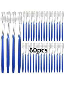 Bàn chải đánh răng dùng một lần lông mềm 60/40, bàn chải đánh răng cầm tay bằng nylon, đóng gói riêng lẻ, thích hợp cho du lịch, khách sạn và các địa điểm lớn khác, chăm sóc răng miệng cho người lớn - Màu xanh lam - Xem 2