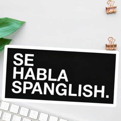 1张3英寸可移除防水户外PVC耐用乙烯基贴纸，趣味“SE HABLA SPANGLISH”双语幽默表情包，骄傲语录，病毒式传播，Z世代美学，完美适用于笔记本电脑、手机、水瓶、滑板、头盔、日记本、汽车保险杠、笔记本、宿舍装饰、旅行行李箱，是送给13-30岁青少年、男女生、双语朋友和西班牙语使用者的理想礼物。创意装饰贴纸，防水乙烯基材质，适用于任何光滑表面。
