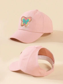 1pc Kids Butterfly Pattern Washed Baseball Cap, Adjustable Outdoor Sun Hat Suitable For Spring, Autumn Travel And Beach Activities - Blue Butterfly - View 7