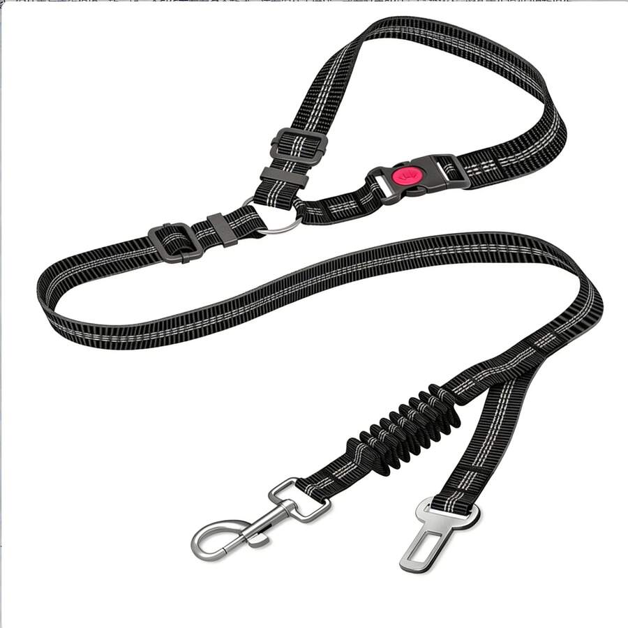 1-Piece 2-In-1 Pet Car Safety Leash, Dual Connection To Prevent Escape, Large Dog Leash, Anti-Explosion, Adjustable, Night Reflective, Pet Outdoor Supplies