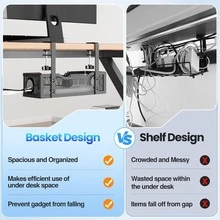 Cable Management Under Desk Tray, No Drill Cable Management Box With C For Wire Organization, Cord Organizer For Office, Home - No Damage To Desk (Black),39412130 - màu đen - Xem 4