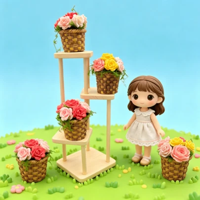 1个迷你花篮，花篮模型，小型花篮，迷你微型盆栽植物，娃娃屋装饰场景配件，食物和玩具摄影道具，迷你盆栽植物，微型场景装饰品