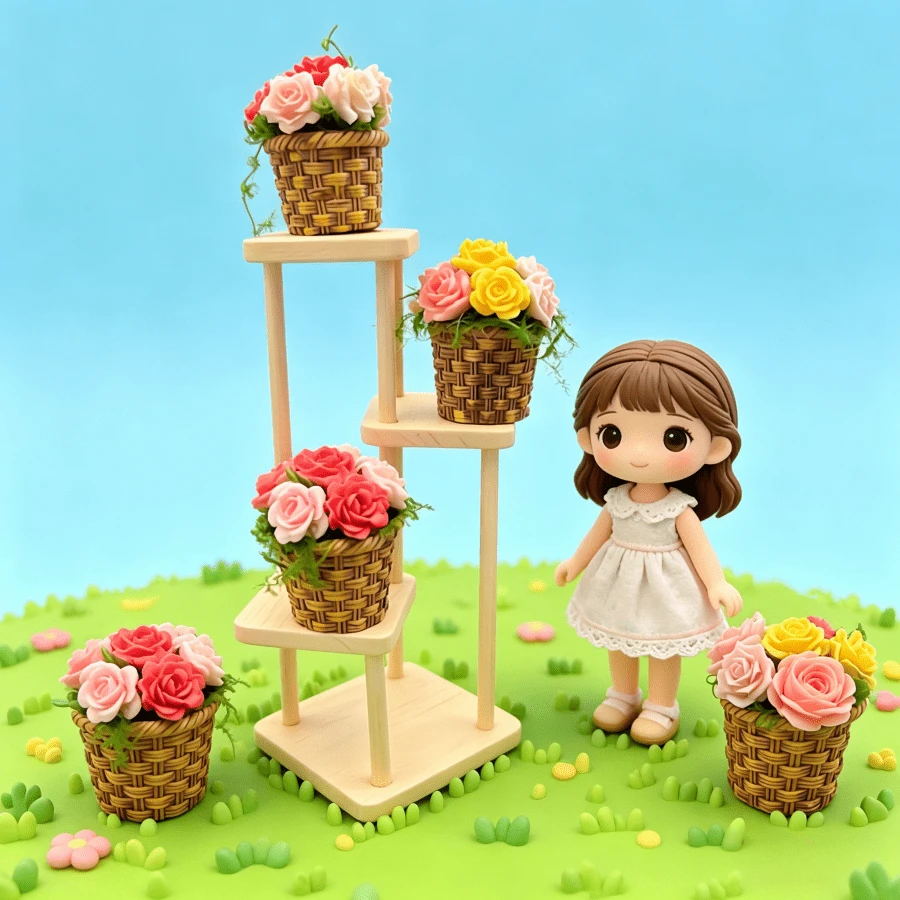 1pc Mini Flower Baskets, Flower Basket Models, Small Flower Baskets, Mini Micro Flower Potted Plants, Dollhouse Decor Scene Accessories, Food And Toy Photo Props, Mini Flower Potted Plants, Micro Scene Decorative Ornaments