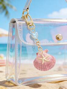 1 Chaveiro de Estrela do Mar Shell, Acessórios de Bolsa de Praia, Acessórios de Embalagem de Estilo de Praia de Verão, Chaveiro de Estilo Costeiro, Chaveiro de Pérola de Concha Natural, Acessórios de Moda, Adequado para Bolsas, Acessórios de Telefone Celular, Pendentes de Fone de Ouvido e Chaves de Carro - Multicolorido - Visão 6