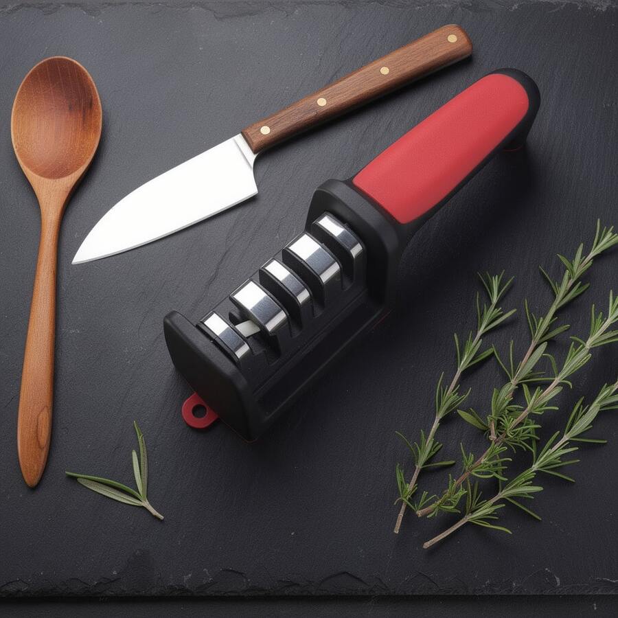 三合一钨钢磨刀器，适用于厨房刀具，轻松保养刀刃 - 銀色 - 查看 1