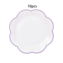 10个/20个/30个装，9英寸和7英寸花卉图案白色纸盘，薰衣草色波浪边，适用于婚礼、新娘送礼会、生日、下午茶会和野餐。 - 白底紫邊 - 查看 8