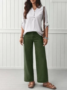 Jeans rectos de mujer de color verde de moda - Jeans de mezclilla de alta calidad para un look elegante casual de primavera - Verde Oscuro - Ver 9