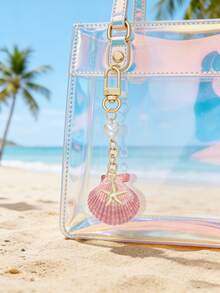 1 Chaveiro de Estrela do Mar Shell, Acessórios de Bolsa de Praia, Acessórios de Embalagem de Estilo de Praia de Verão, Chaveiro de Estilo Costeiro, Chaveiro de Pérola de Concha Natural, Acessórios de Moda, Adequado para Bolsas, Acessórios de Telefone Celular, Pendentes de Fone de Ouvido e Chaves de Carro - Multicolorido - Visão 7
