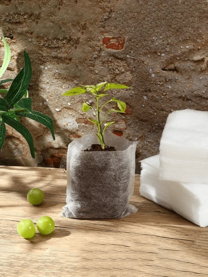 100/200/300pcs Non-Woven Fabric Seedling Bags, Plant Growth Bags, Fabric Nursery Pots, Home Gardening Supplies, Nursery Plant Bags For Soil Transplanting, Agriculture Production, Size: 8x10cm