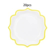 10个/20个/30个装，9英寸和7英寸白色一次性纸盘，黄色扇形边缘，独特的摩洛哥灯笼造型纸盘，适用于婚礼、新娘送礼会、婴儿送礼会、生日派对、下午茶会和晚餐甜点盛放，男女皆宜。 - 黃色花邊 - 查看 10