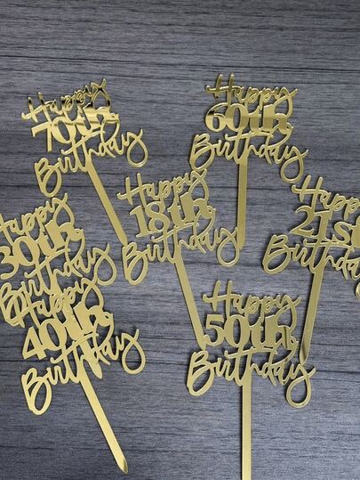 1pc Gold "Happy Birthday" Cake Decoration Set - Birthday Party Cake Decor | Cake Topper | Baking Supplies | Baking Decoration | Cake Accessories | Kitchen Essentials | Party Favors, Suitable For 18th, 21st, 30th, 40th, 50th Birthday