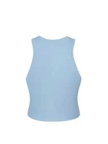 Y2K Solid Pink Crop Tank For Ribbed Slim Fit Crew Neck ... Women Y2K Streetwear Summer Street T-Shirt   Streetwear Y2K - 薄荷藍 - 查看 2