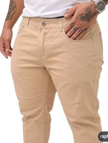 Men's Plus Size Beige Straight Leg Comfortable Twill Pants - 米色 - 查看 2