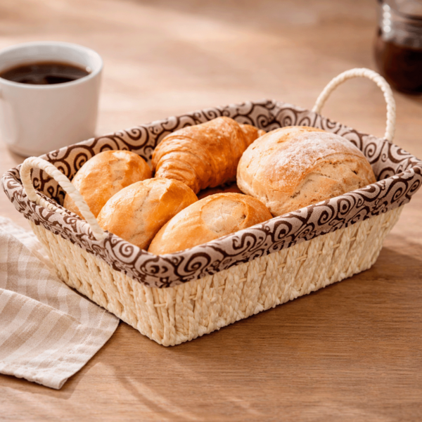 Cesta De Pão Forro Tecido Cesto Pães Bolo Mesa Posta Alça Lateral Café da Manhã Multiuso