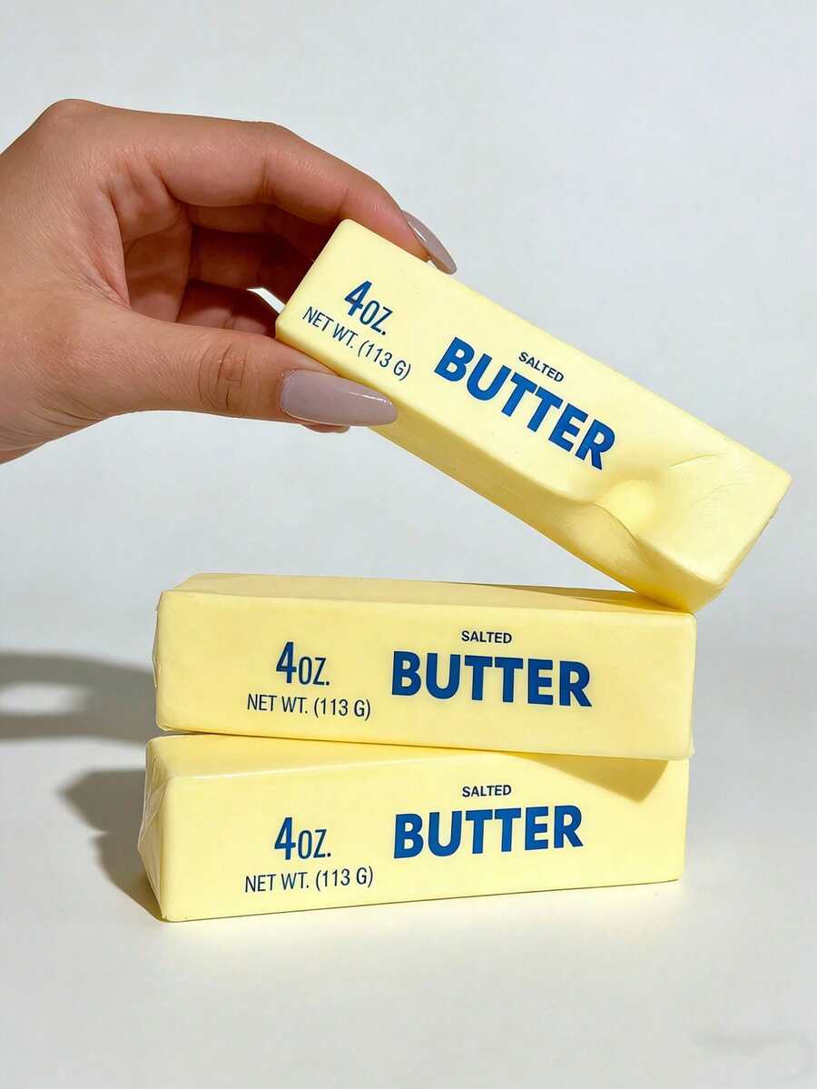 1pc Realistic Salted Butter Bar Simulation Model Ultra Soft Slow Rebound Fake Food Prop Portable Palm Size Aesthetic Desktop Ornament Flexible Squeezable Decor For Office Home Table Photo Shooting Holiday Party Display Decorations - View 1