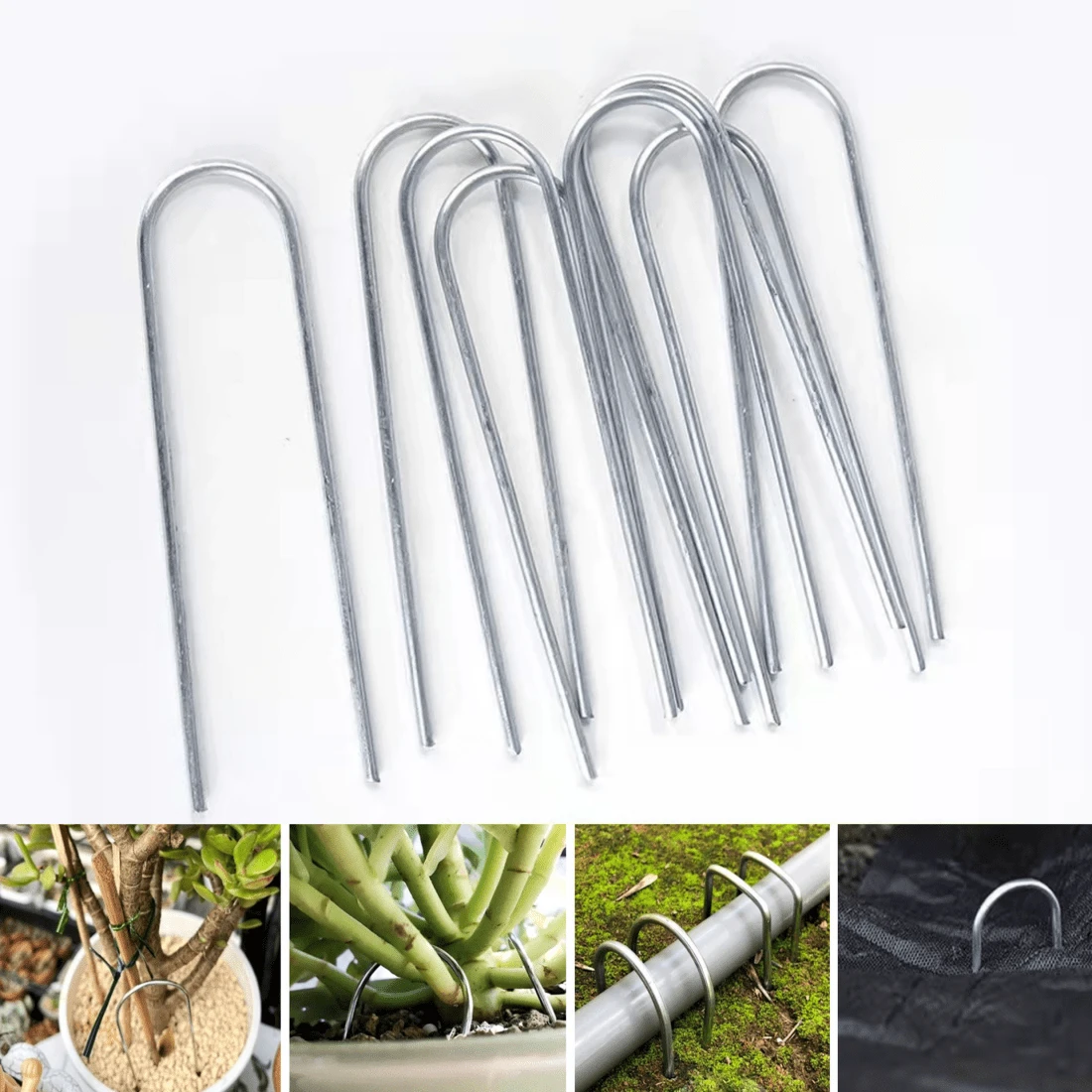 Clous en U pour jardin, clous de fixation de clôture robustes, clous pour pelouse, clous de paysage galvanisés, clous de paysage galvanisés, clous de sol pour fixer les barrières de pelouse, piquets de tente de camping extérieur - Multicolore - Voir 1