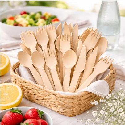 5/25/50/100/150/300 piezas Juego de cubiertos de madera, tenedores y cucharas para ensalada, utensilios desechables para fiestas, cubiertos para llevar, cucharas de postre, adecuados para pasteles, postres, ensaladas, hamburguesas, sándwiches, frutas, sushi, pasta, aperitivos, hornear, excelente para fiestas de cumpleaños, bodas, Día de la Madre