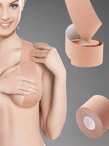 1 Roll Boob Tape Lift & Firm Your Breasts With Body Tape & Petal Backless Nipple Cover Set - Breathable Breast Lift Tape For A-E Cup Large Breasts! - 多色的 - 查看 1