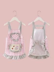 1pc Plaid Style Mini Apron With Ruffle Pocket, Durable Polyester Apron For Birthday Party - Multicolor - View 2