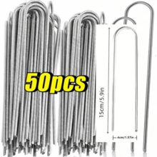 Clous en U pour jardin, clous de fixation de clôture robustes, clous pour pelouse, clous de paysage galvanisés, clous de paysage galvanisés, clous de sol pour fixer les barrières de pelouse, piquets de tente de camping extérieur - Multicolore - Voir 9