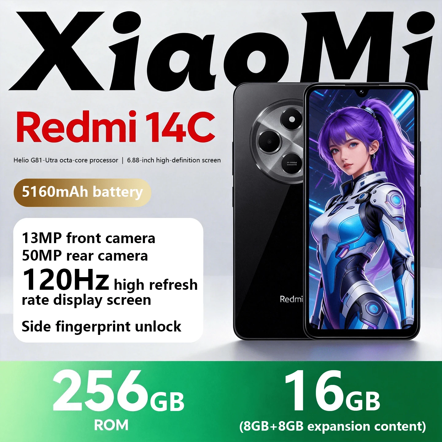 Xiaomi شاومي ريدمي 14C شاشة كبيرة 6.88 بوصة تحمي العين، شاشة عالية الدقة 120 هرتز، كاميرا بدقة 50 ميجابكسل، كاميرا رئيسية بدقة 13 ميجابكسل، بطارية كبيرة 5160 مللي أمبير، القفل بالبصمة من الجانب، بدون دعم NFC، تحديث عبر الإنترنت - الأزرق - مشاهدة 1