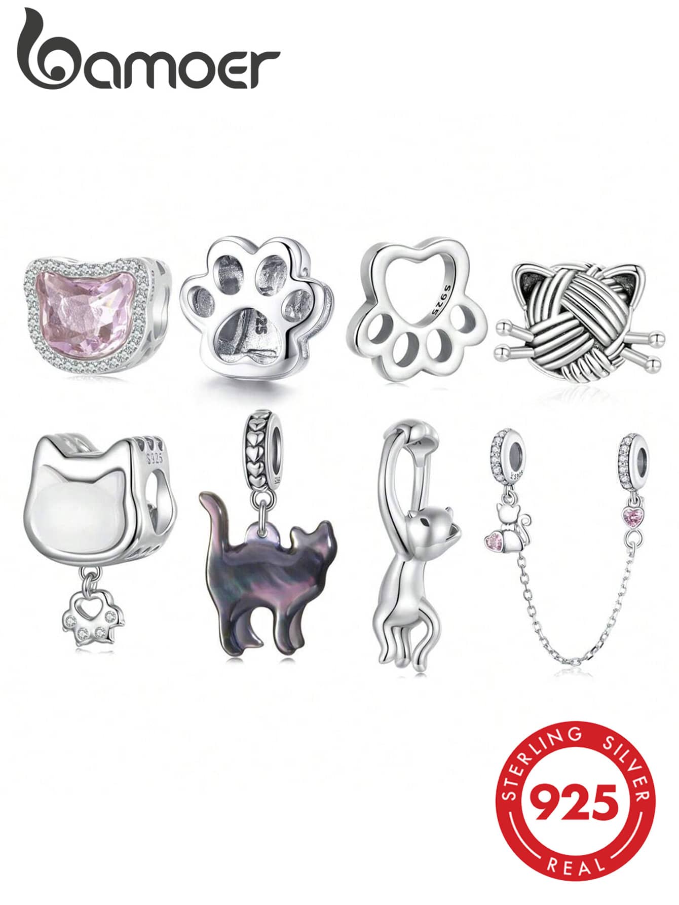 1pc 925 Sterling Silver Cat Paw Pendant, Suitable For Basic Bracelet DIY, For Cat Lovers - Silver - View 1