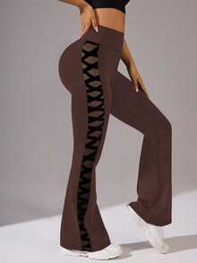 Women's Diamond Mesh Leggings For Daily Fitness Sports - Brown - View 6