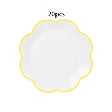 10个/20个/30个装，9英寸和7英寸白色花卉图案纸盘，边缘饰以浅紫色和黄色波浪纹，适用于婚礼、新娘送礼会、生日派对、下午茶、野餐等场合。 - 白底黃邊 - 查看 12