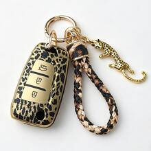 柔软TPU钥匙扣套，豹纹钥匙包，猎豹纹PU编织绳，保护您的车钥匙，适用于途胜、索纳塔、伊兰特、i40、Celesta和i35，设计便捷的钥匙袋，适用于2020款新款Accent钥匙包，2019款Ix35 Venue车钥匙套，折叠式高端设计，豹纹爱好者的理想之选。 - 豹紋款 - 查看 5