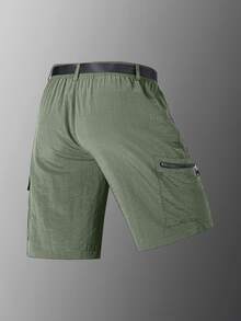 Men's Outdoor Cargo Shorts - Waterproof Quick Dry Cooling Breathable, Dual Zipper Pockets With Free Belt For Hiking,Men's Waterproof Cargo Shorts,Men's Cargo Shorts With Belt,Men's Hiking Shorts - 森林綠 - 查看 4