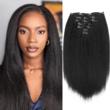 7pcs Fluffy Yaki Straight Hair Clip-In Extensions, Black Hair Pieces, Suitable For Straight Hair Clip-In Extensions 14/18/22/26inch - Black - View 14