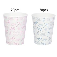 10个/20个/40个装粉蓝一次性纸杯，粉蓝贝壳蝴蝶结纸杯，Coquette海洋主题饮水杯，适用于美人鱼生日派对、海滩婚礼、迎婴派对、夏季泳池派对，男女皆宜 - 多色 - 查看 8