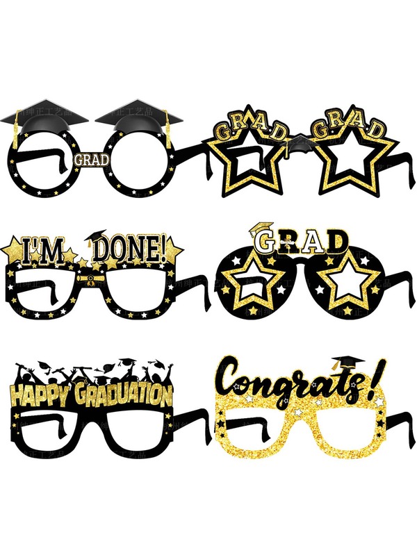 6pcs Black & Gold Star Shaped Party Glasses, Birthday Party Photo Booth Props, Christmas Holiday Decorations, Fun Graduation Party Glasses, Celebration Event Party Favors And Photo Props